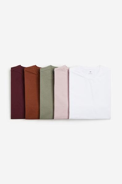 H & M - 5-pack Slim Fit T-shirts - Pink Product Image