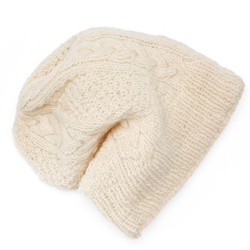 Womens SIJJL Wool Cable-Knit Beanie, White Product Image