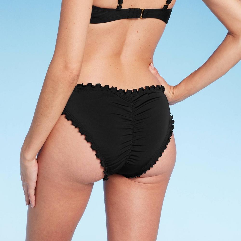 Womens Ruffle Cheeky Bikini Bottom - Shade & Shore Black XS Product Image