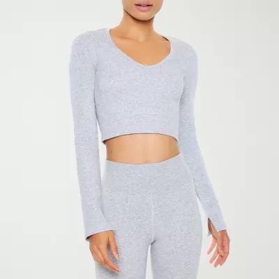 Forever 21 Womens V Neck Long Sleeve Active Crop Top Juniors Product Image