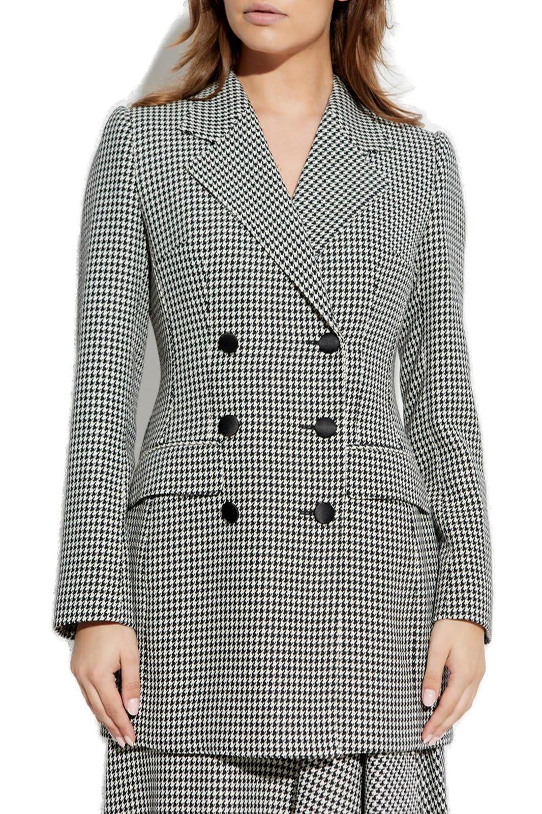 DOLCE & GABBANA Double-breasted Houndstooth Jacket In Black Product Image