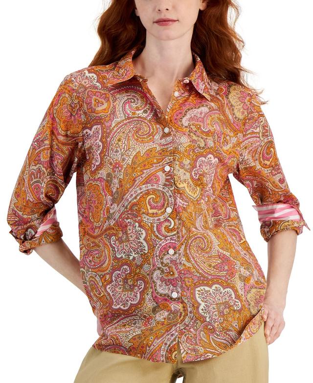 Nautica Jeans Womens Cotton Paisley-Print Buttoned-Cuff Shirt Product Image