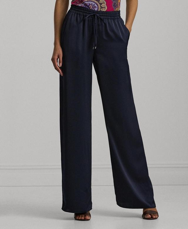 Lauren Ralph Lauren Satin Charmeuse Wide-Leg Pants (Lauren Navy) Women's Casual Pants Product Image