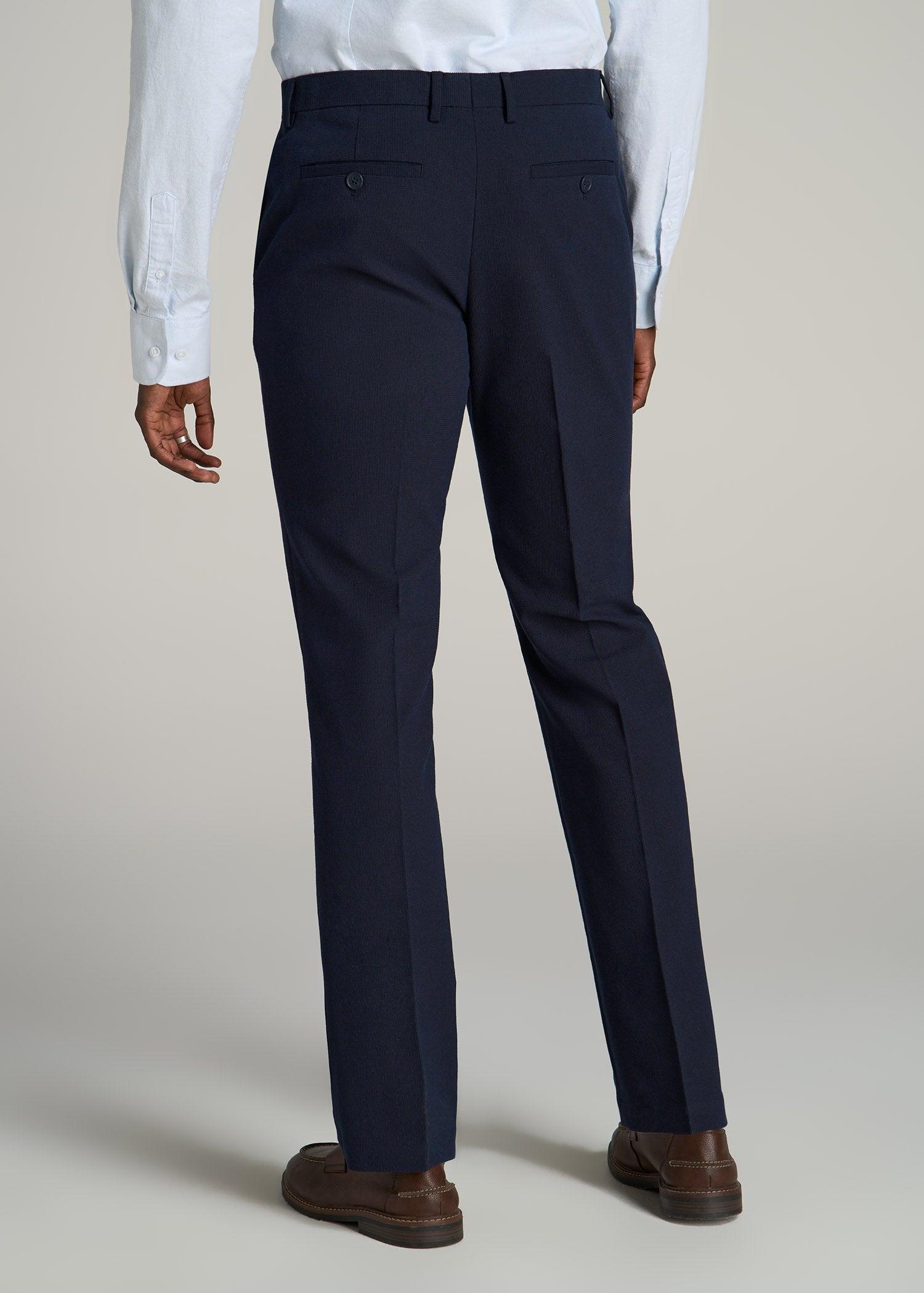 Garment Washed Stretch Chino Suit Pants for Tall Men in Evening Blue Male Product Image