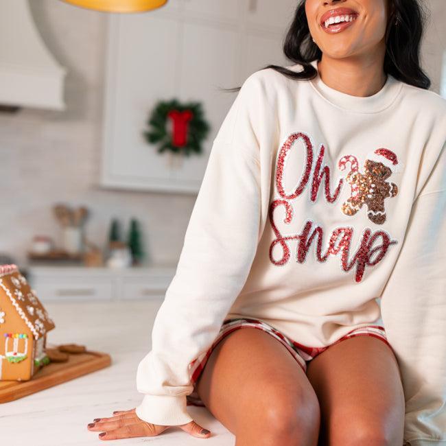 Oh Snap Chenille Patch Cream Oversized Graphic Sweatshirt Product Image