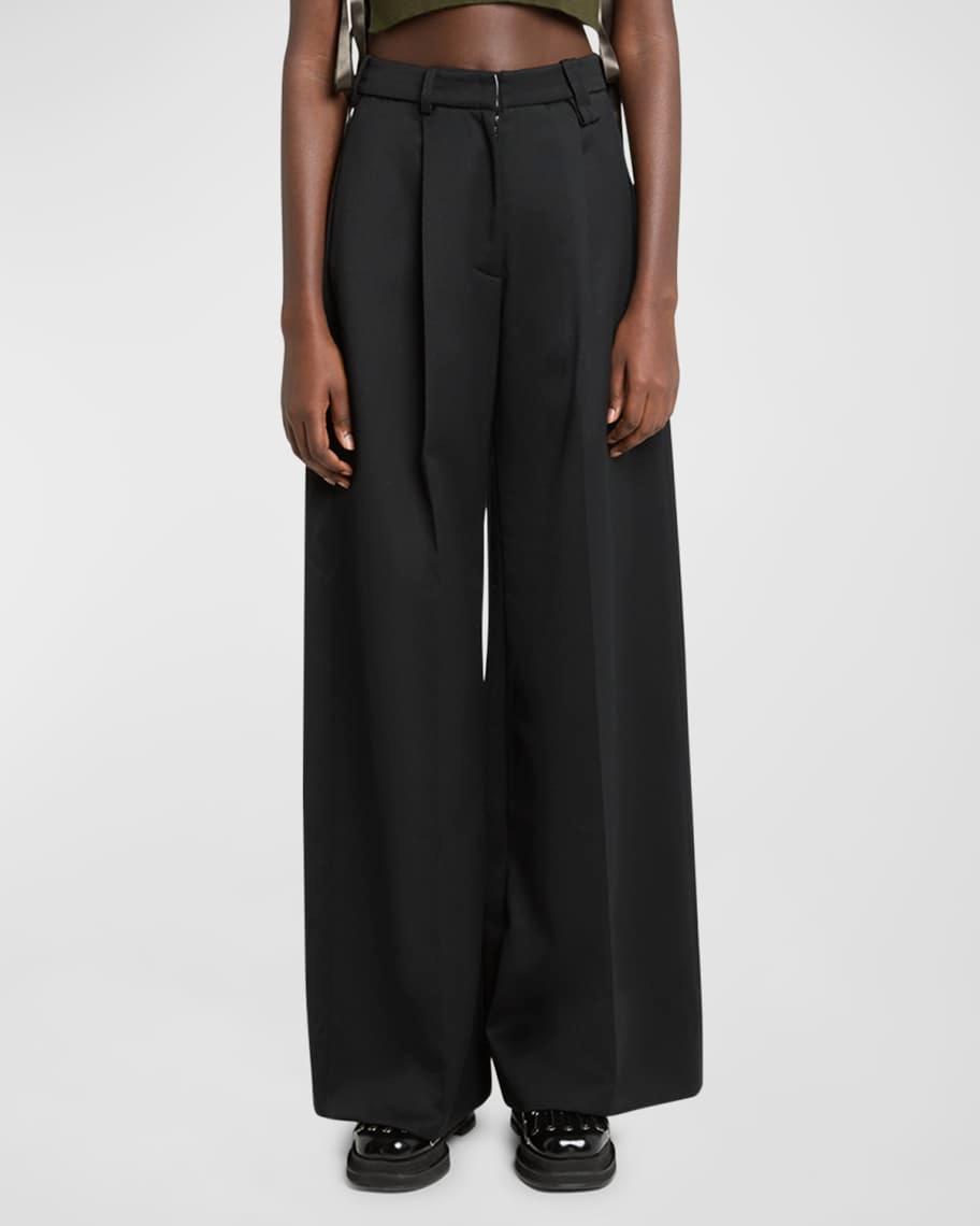 Faux-Fur Trim Pleated Wide-Leg Trousers Product Image