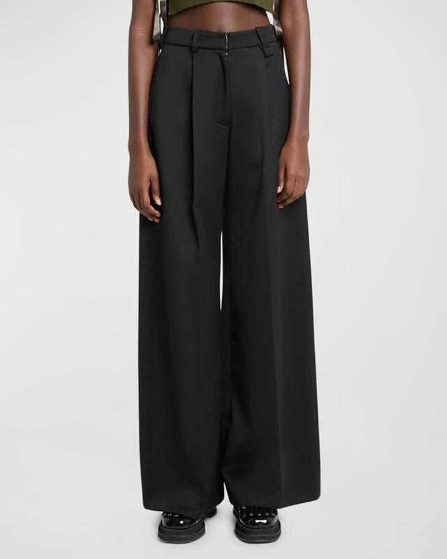 Faux-Fur Trim Pleated Wide-Leg Trousers Product Image