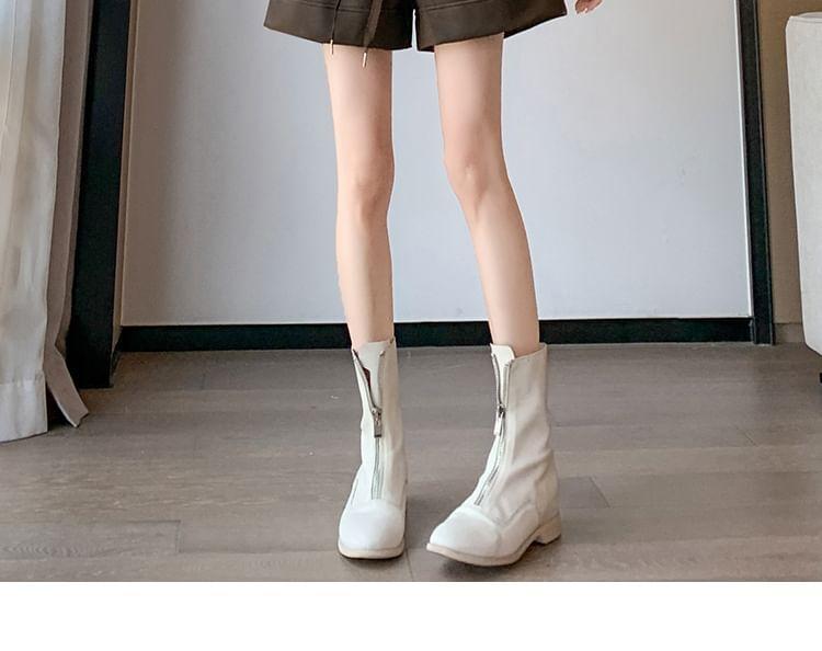 High Waist Plain Faux Leather Wide Leg Shorts Product Image