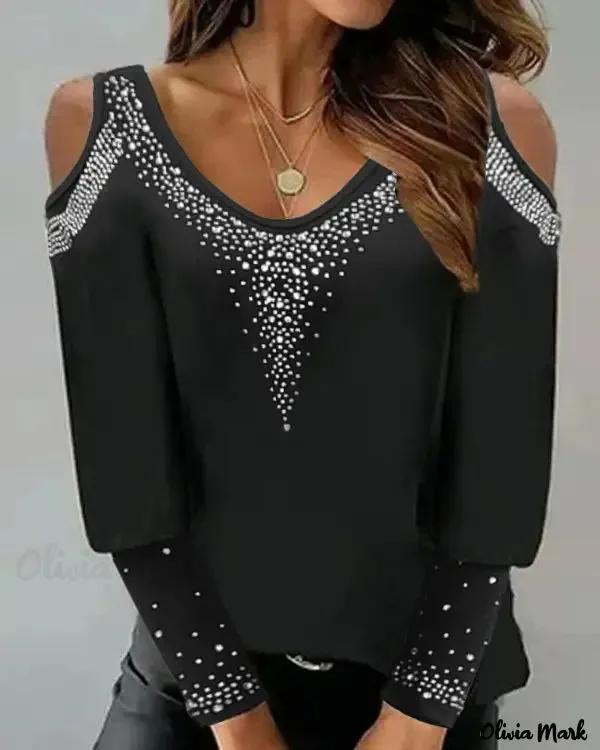 Olivia Mark – Off-the-shoulder top with rhinestone decor Product Image