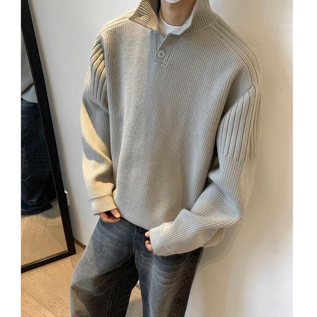 Stand Collar Plain Sweater Product Image