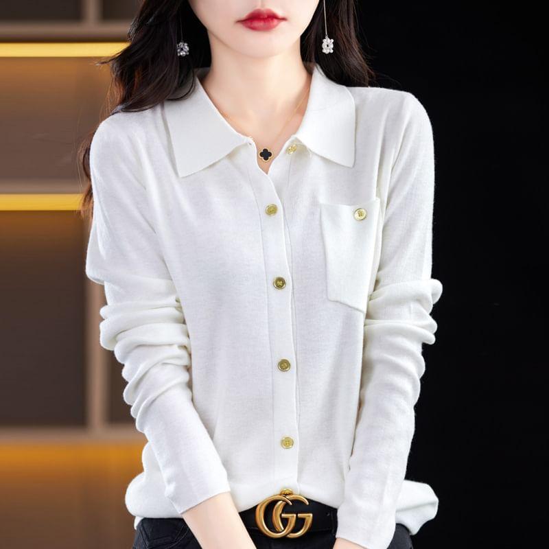 Long-Sleeve Plain Knit Shirt Product Image