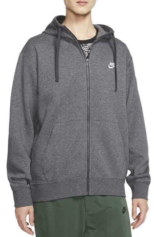 Nike Mens Nike Club Full-Zip Hoodie - Mens Anthracite/Charcoal Heather/White Product Image