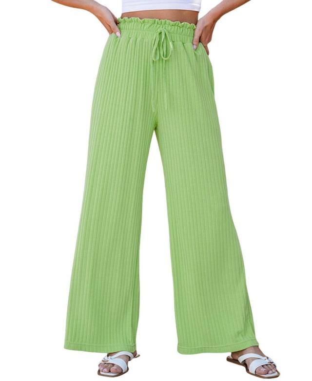 Cupshe Womens Lime Green Paperbag Waist Wide Leg Jersey Pants - Light Product Image