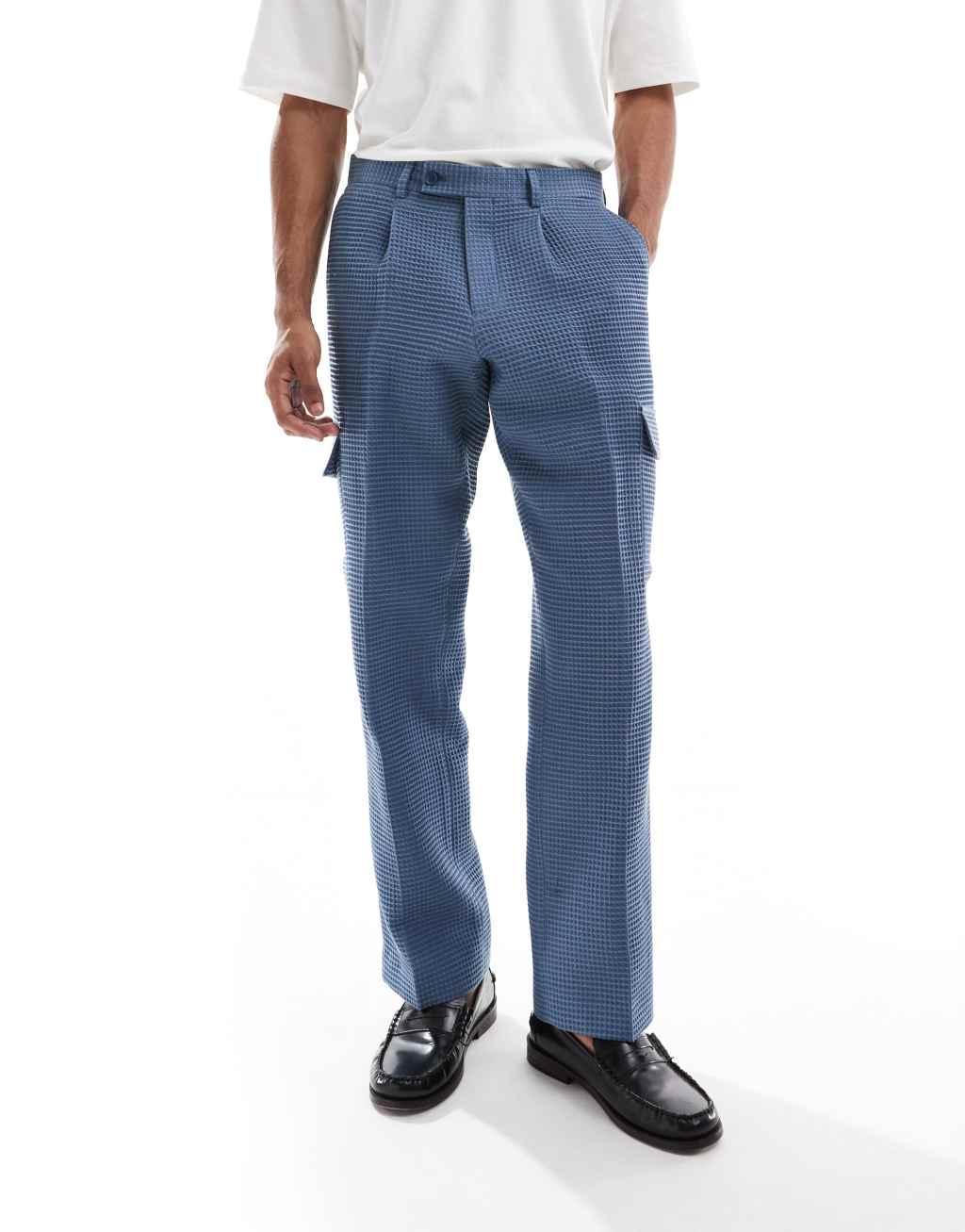 Viggo tailored cargo pants in waffle in stone blue - part of a set Product Image