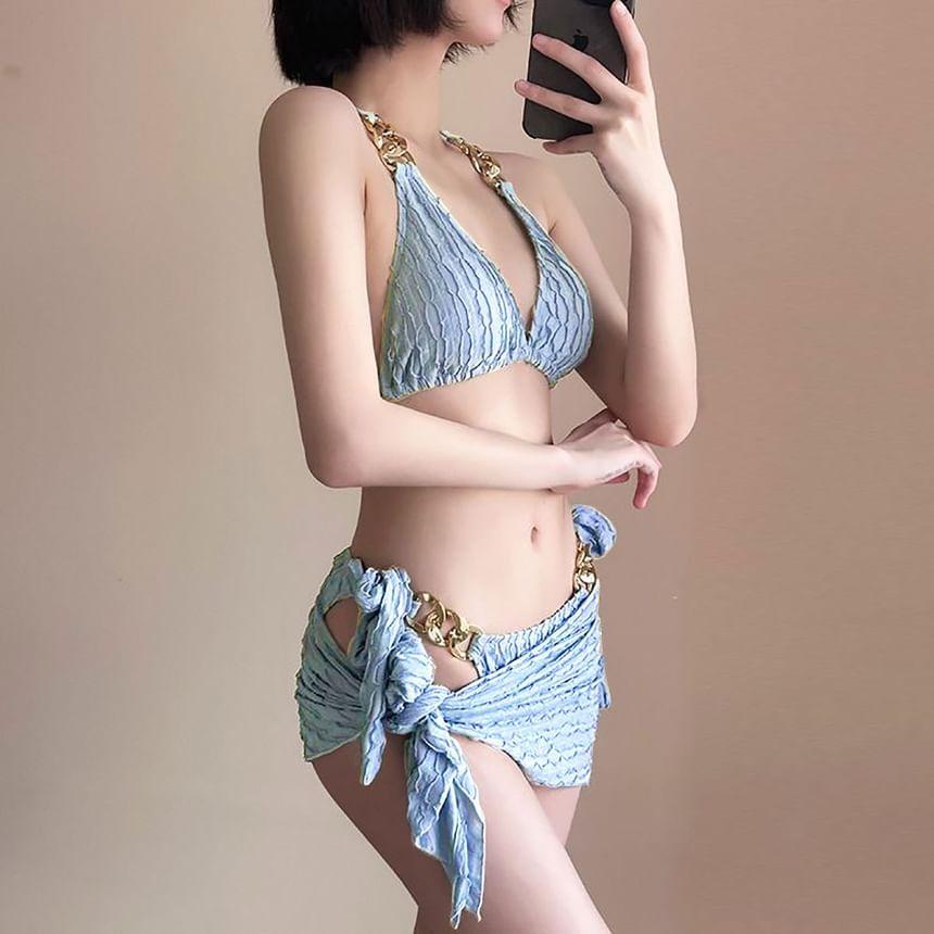 Set: Chained Bikini Top + Bottom + Cover-Up Skirt Product Image