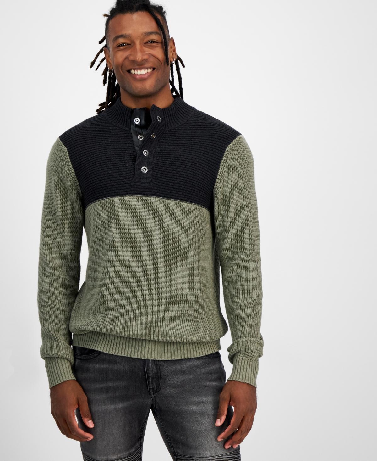 I.n.c. International Concepts Mens Regular-Fit Colorblocked Textured 1/4-Snap Mock-Neck Sweater, Created for Macys Product Image