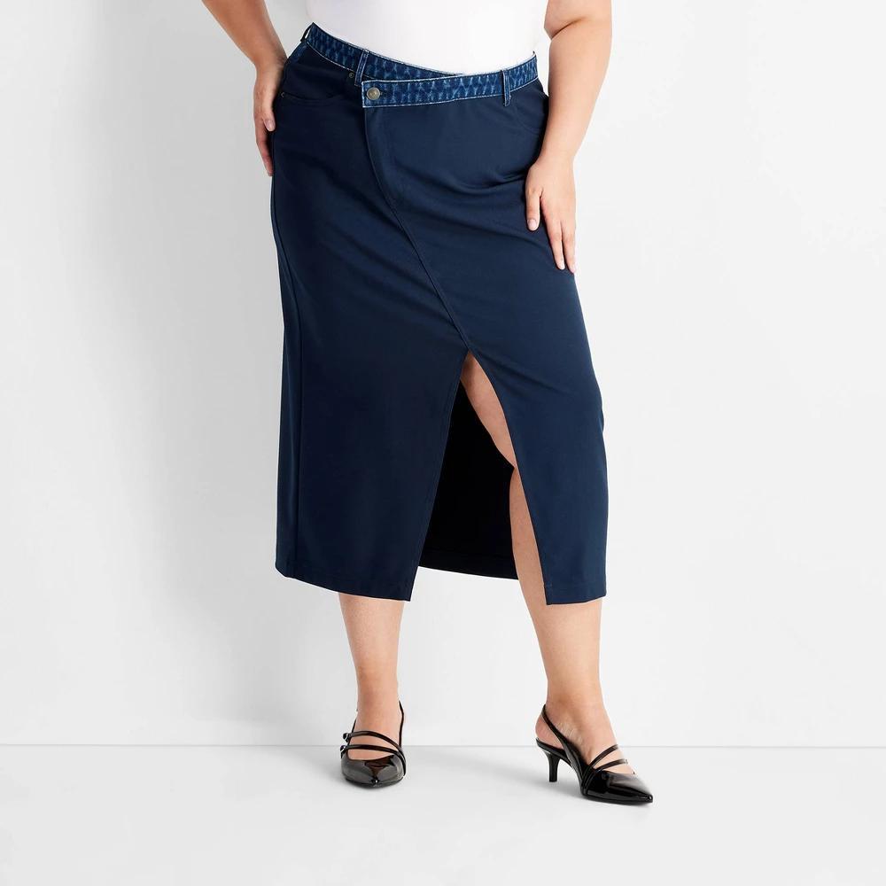 Womens Contrasting Denim Ankle Skirt - Future Collective Navy Product Image