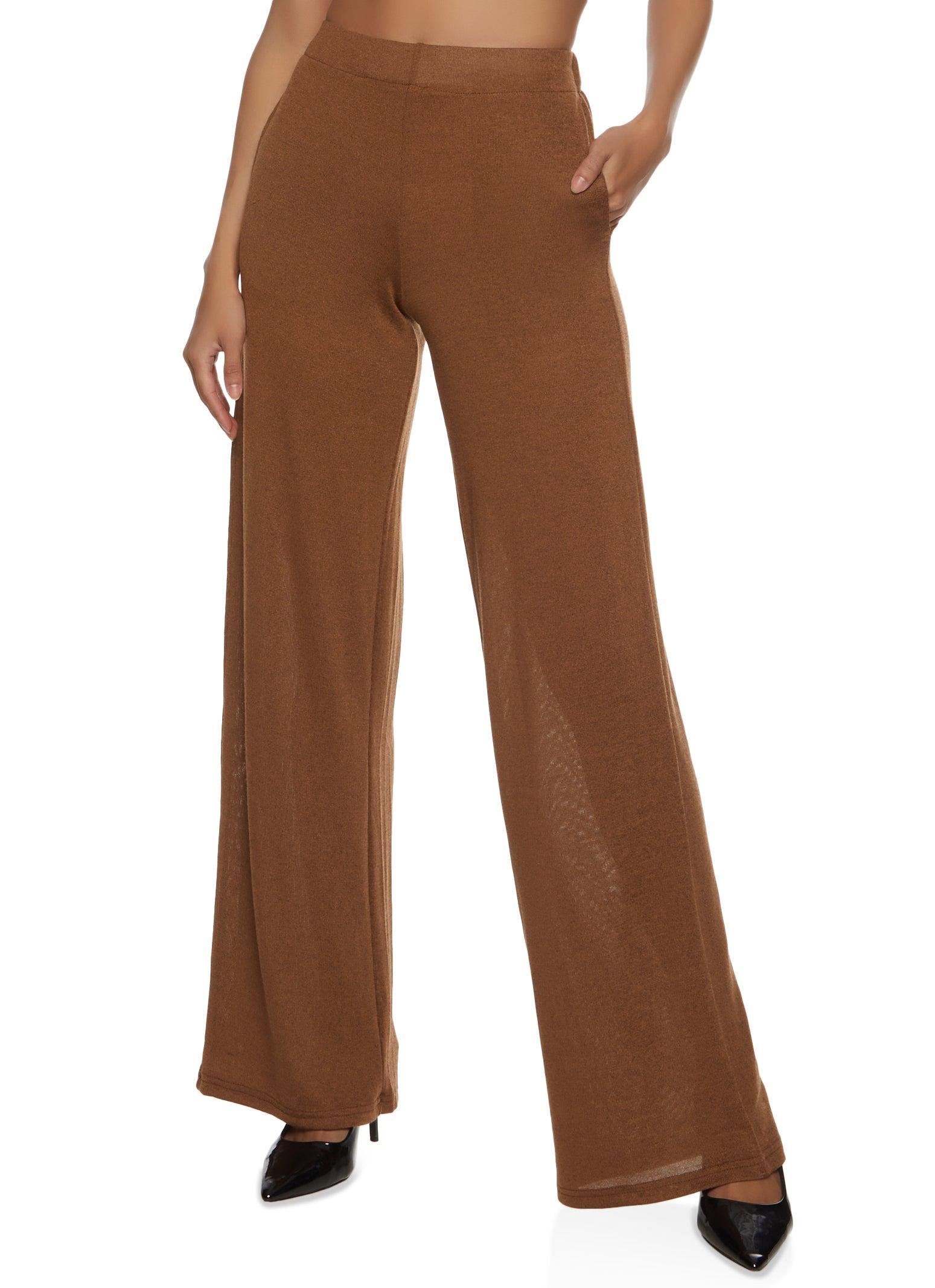 Womens Daisy Solid Brushed Knit High Waisted Wide Leg Pants Product Image