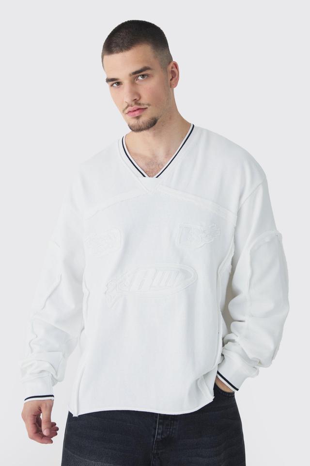 Tall Oversized Boxy Embroidered Sports Rib Sweatshirt | boohooMAN USA Product Image