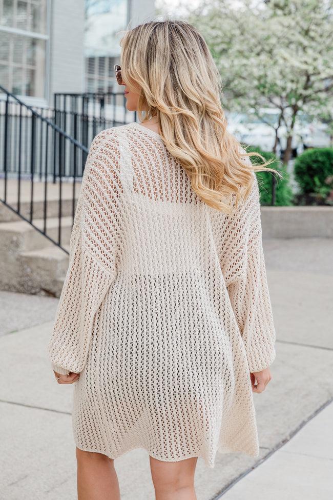 Let's Chat Beige Open Knit Cardigan Product Image