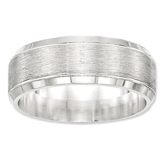 Men's 8.0mm Beveled Edge Brushed Wedding Band in Sterling Silver Product Image