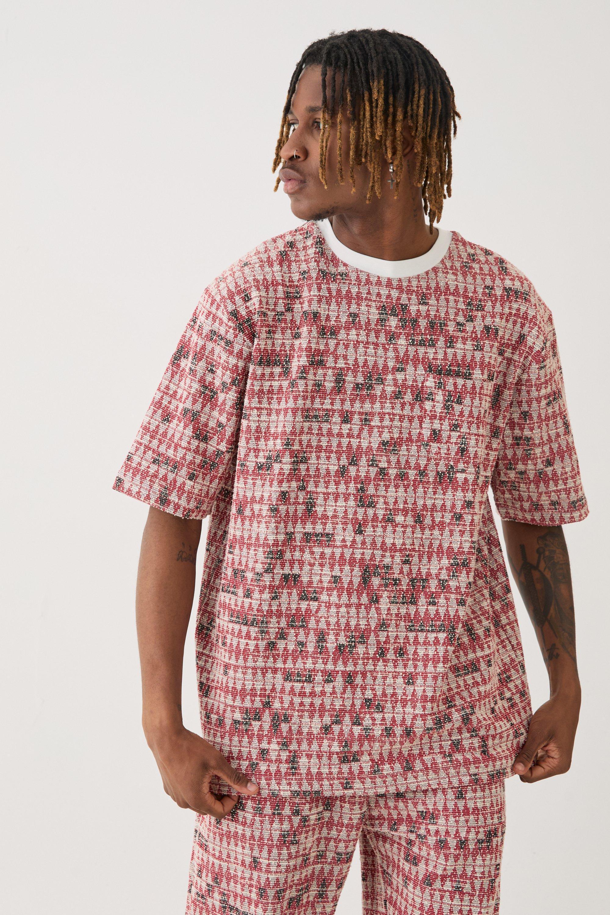 Tall Oversized Jacquard Geo T-shirt | boohooMAN USA Product Image