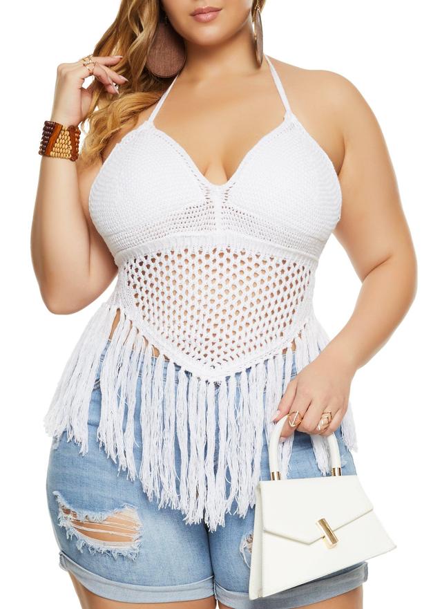 Womens Plus Size Crochet Fringe Halter Top Product Image