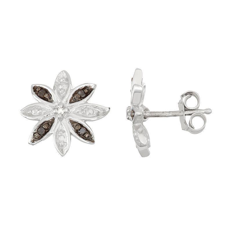 Sterling Silver Black & White Diamond Accent Flower Stud Earrings, Womens Product Image