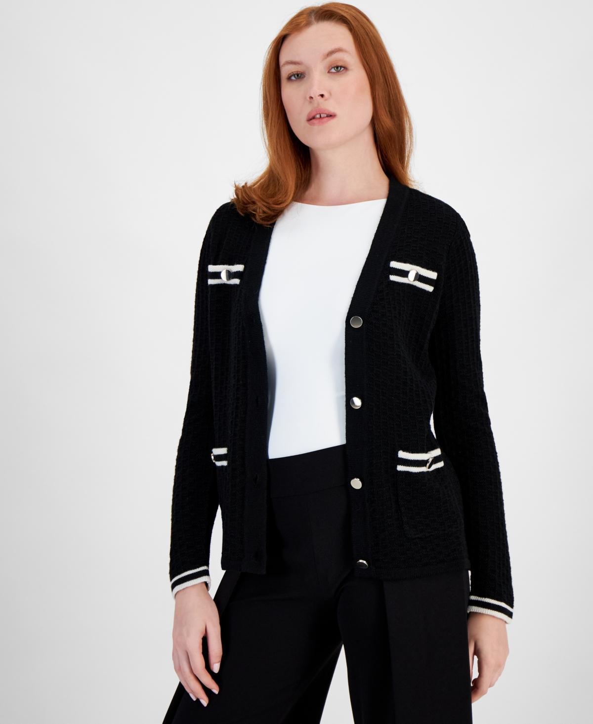 Anne Klein Womens Tipped Long-Sleeve Cardigan Product Image