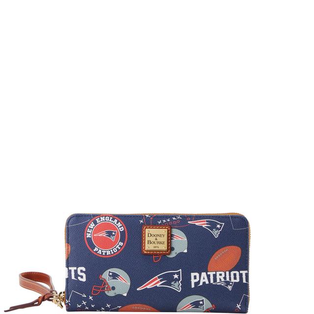 Dooney & Bourke Womens NFL Patriots Large Zip Around Coated Cotton Wristlet in Navy Product Image