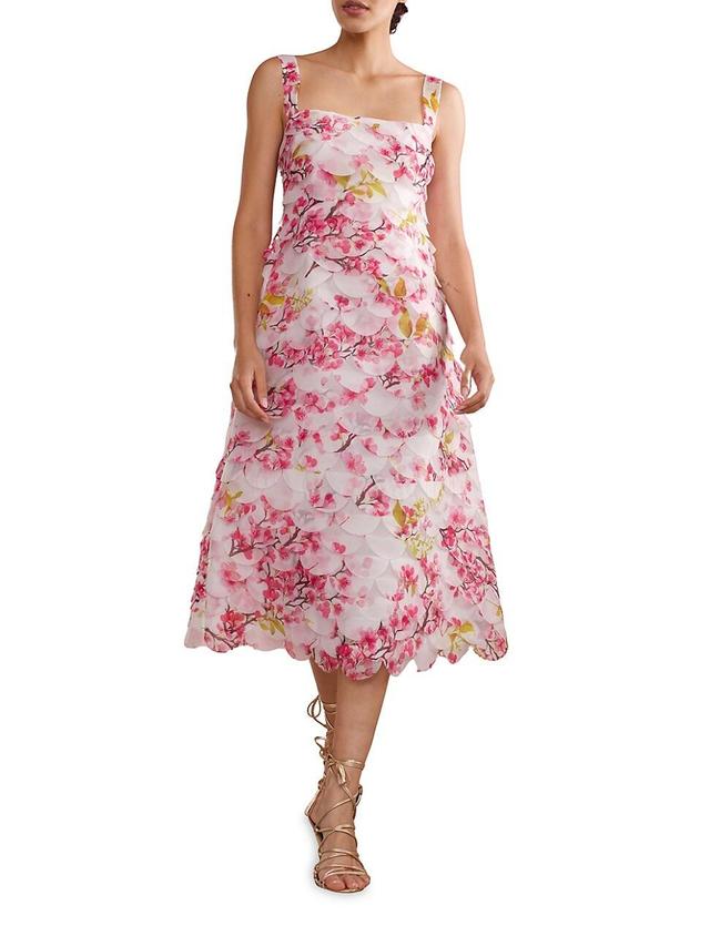 Womens Floral Organza Scallop Midi-Dress Product Image