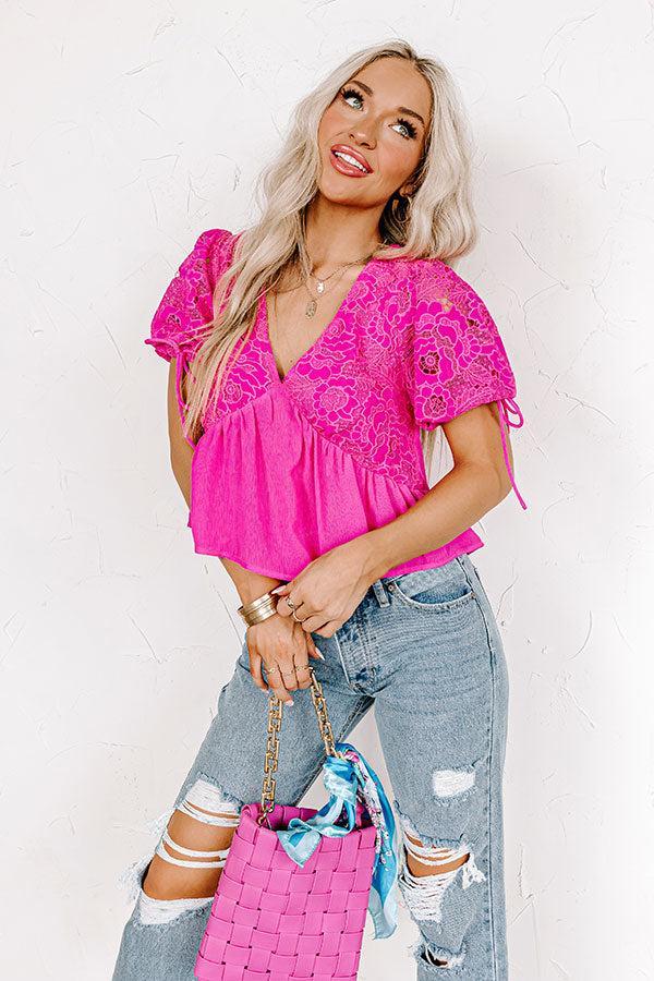 Romance Everywhere Embroidered Top In Hot Pink Product Image