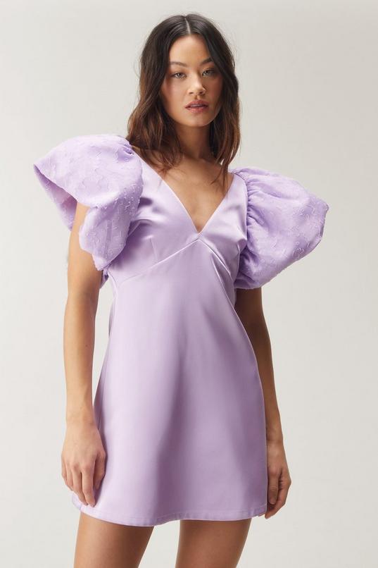 Extreme Puff Sleeve Plunge Mini Dress Product Image