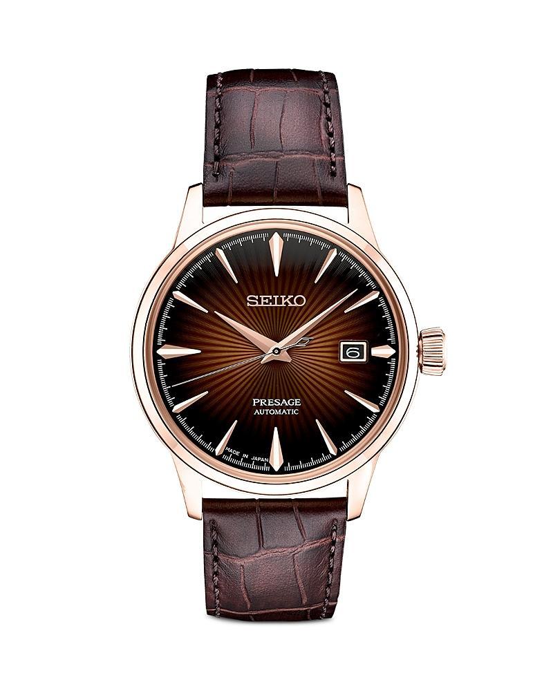 Seiko Mens Automatic Presage Brown Leather Strap Watch 40.5mm Product Image