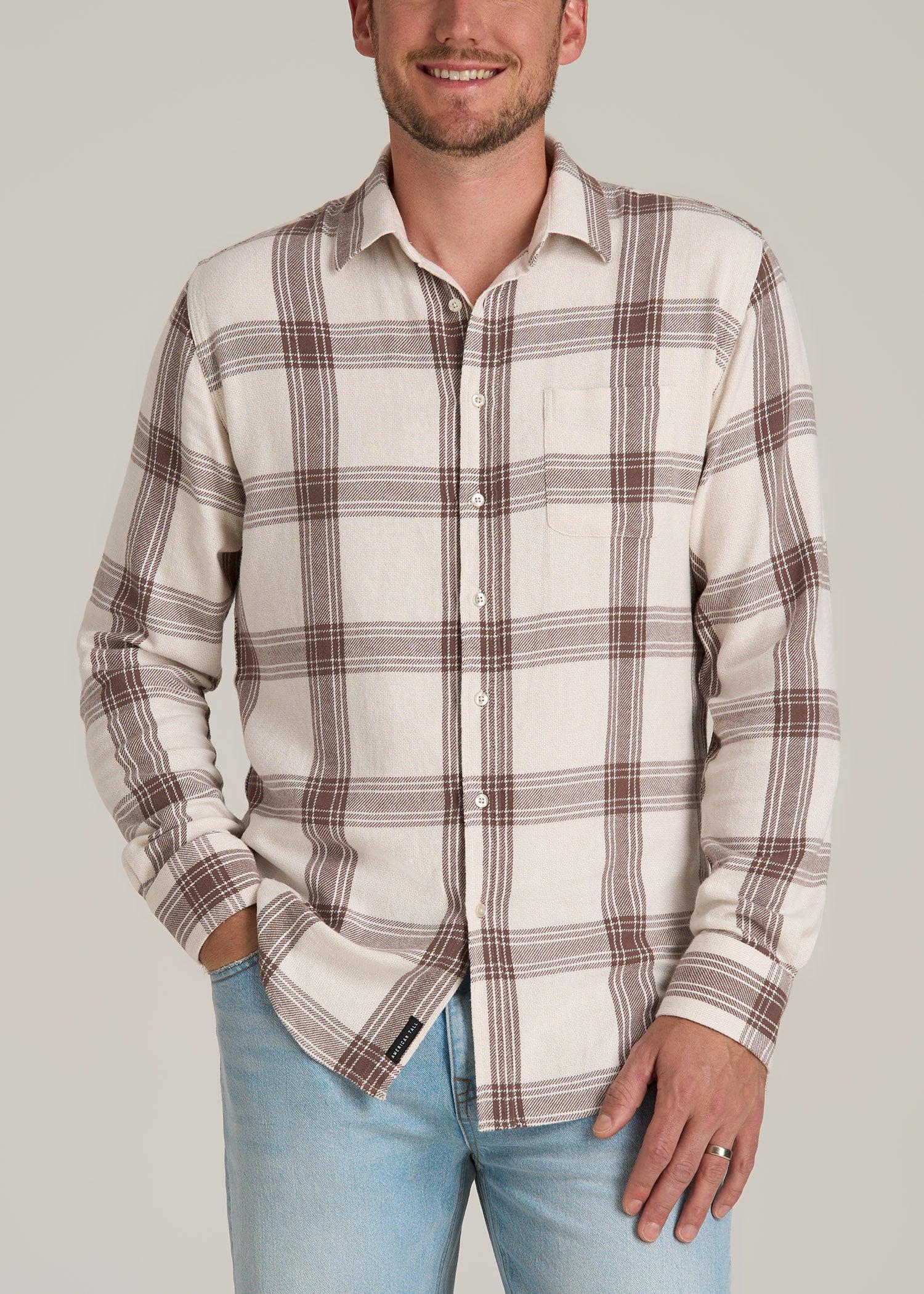 Nelson Flannel Shirt for Tall Men in Beige Plaid Product Image