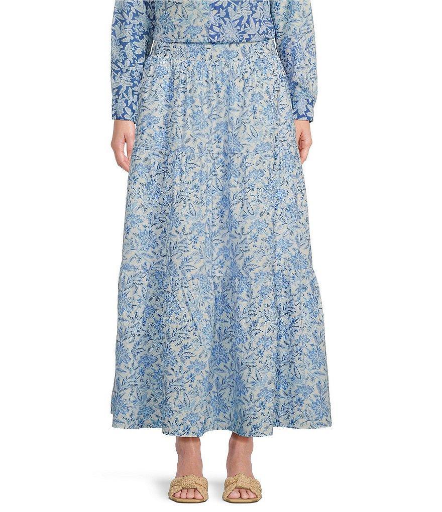 J.McLaughlin Ophelia Cotton Voile Floral Print Tiered Ruffle Maxi Skirt Product Image