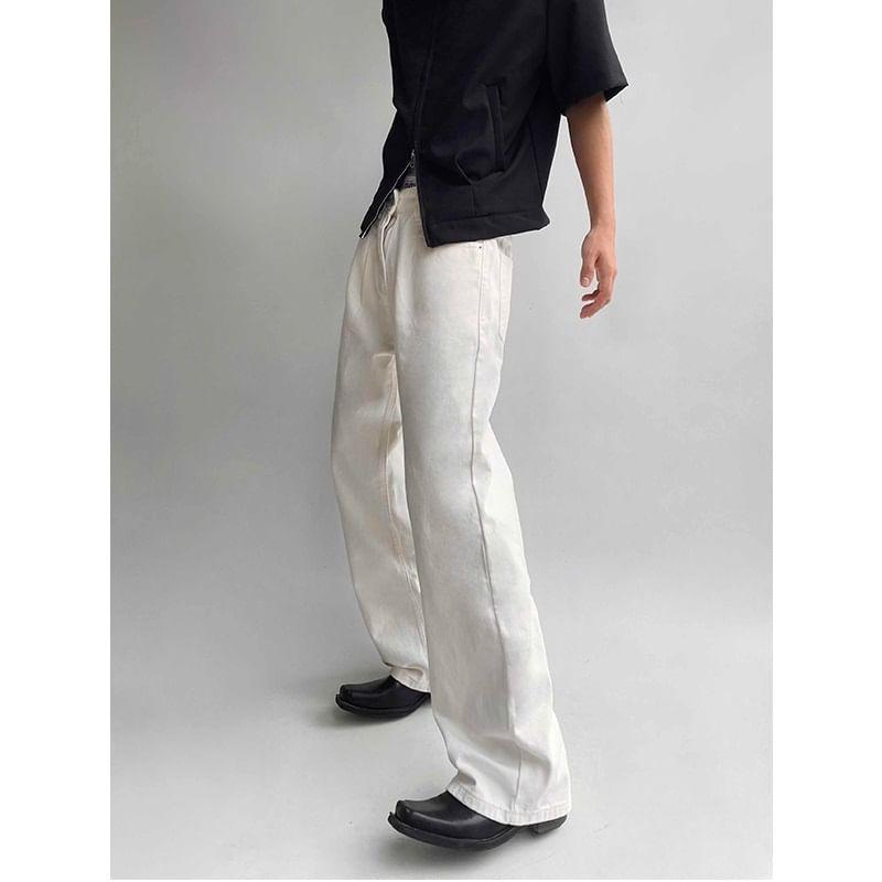 Mid Rise Plain Straight Leg Jeans Product Image