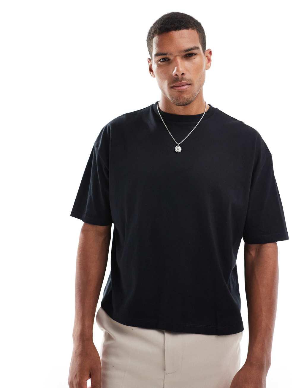 ASOS DESIGN boxy oversized T-shirt with back print in black Product Image