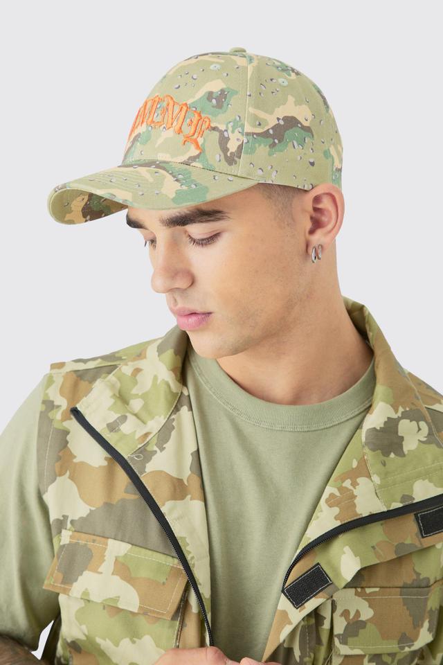 Homme Camo Cap In Green | boohooMAN USA Product Image