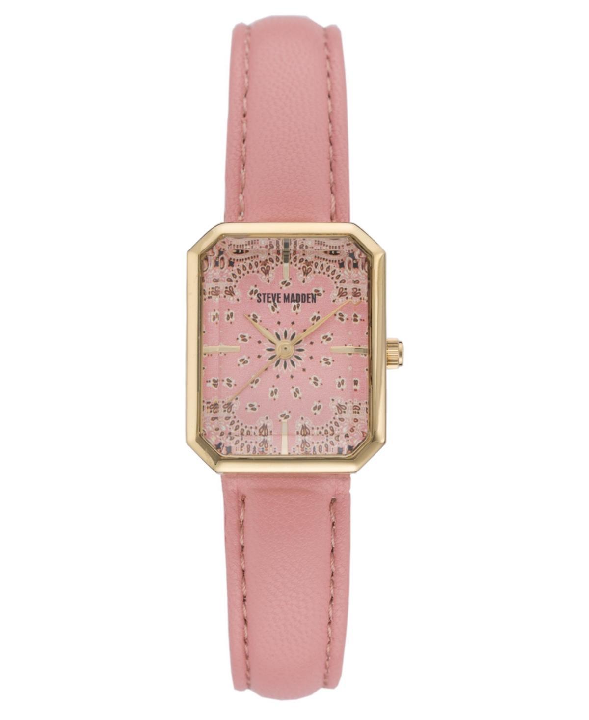 Steve Madden Womens Pink Polyurethane Leather Strap with Stitching Watch, 22X28mm Product Image