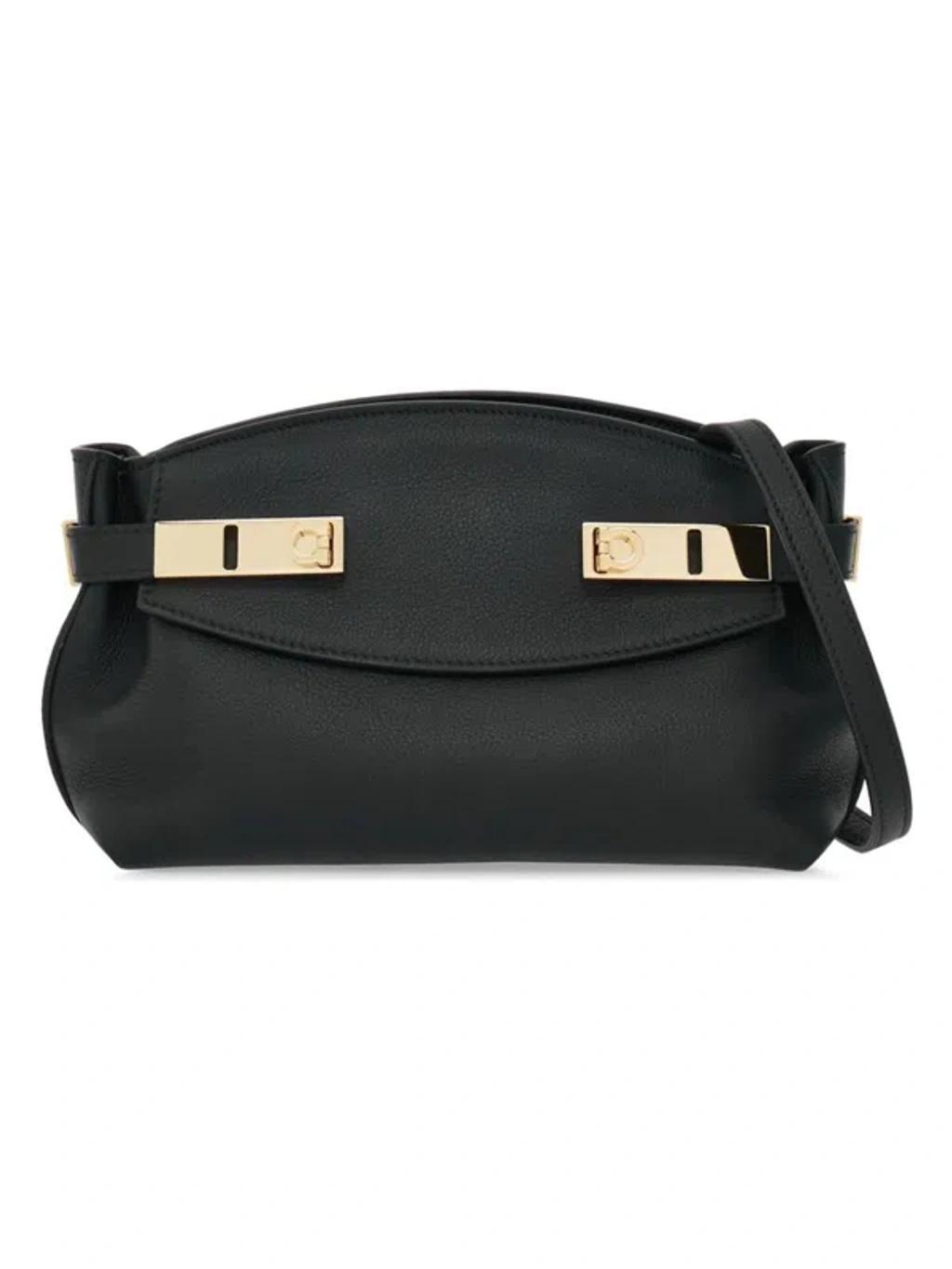 Small Hug Leather Crossbody Bag In Black Product Image