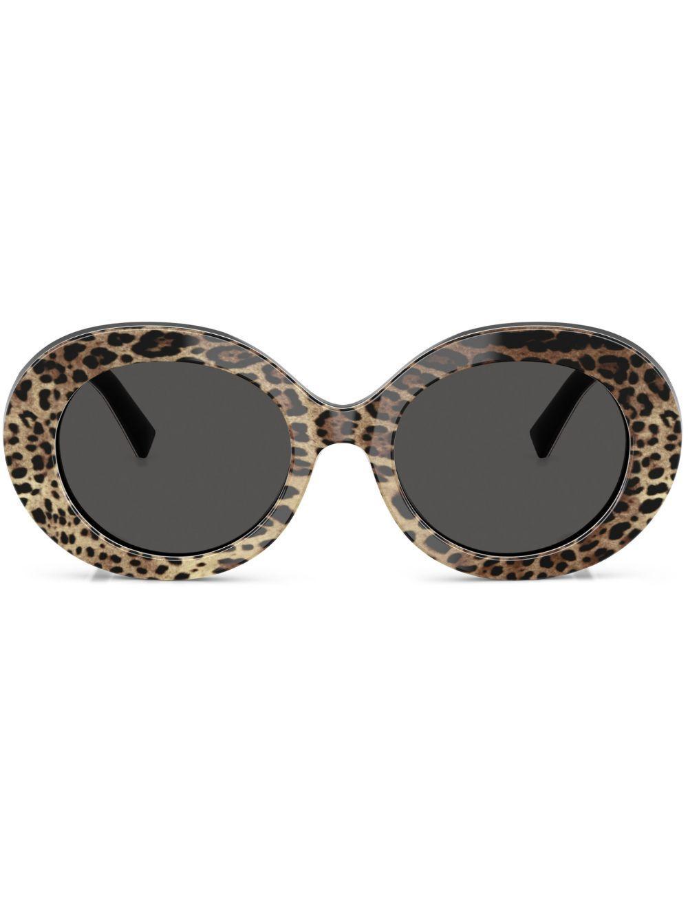 DOLCE & GABBANA Leopard-print Round-frame Sunglasses In Brown Product Image