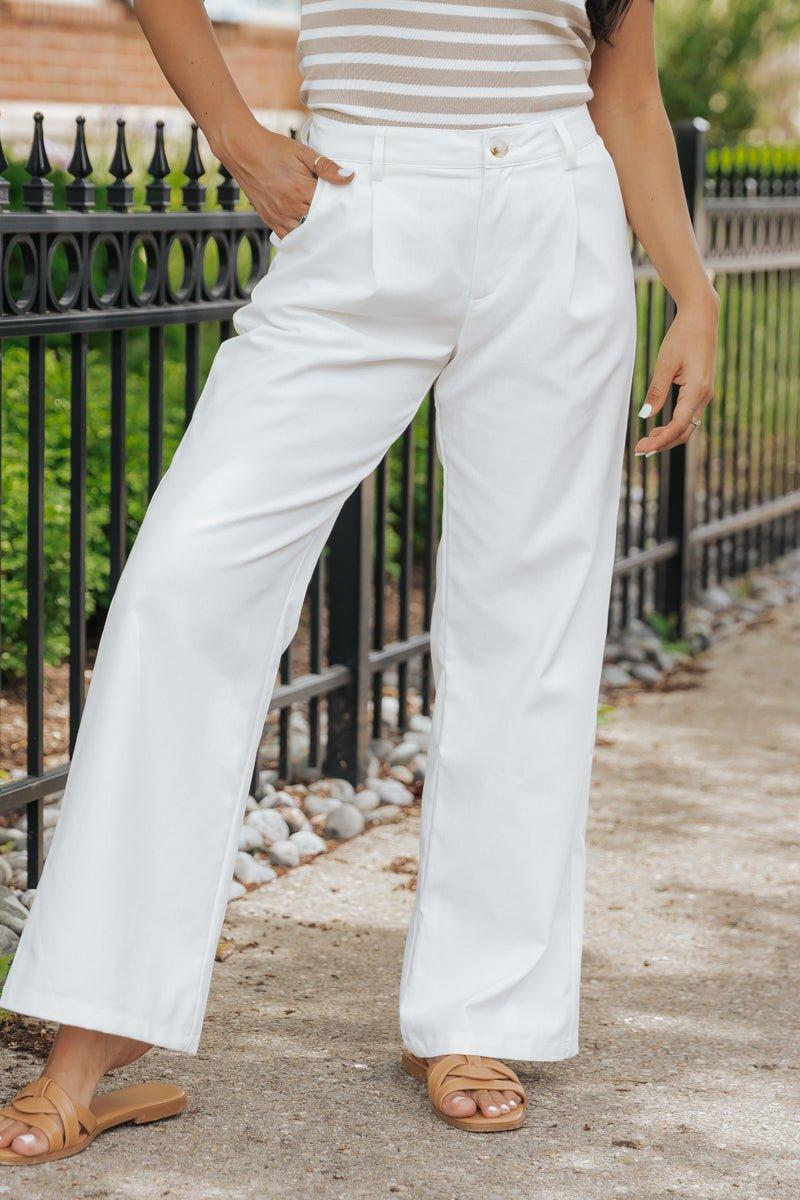 White Mid Rise Pleated Wide Leg Pants - FINAL SALE Product Image