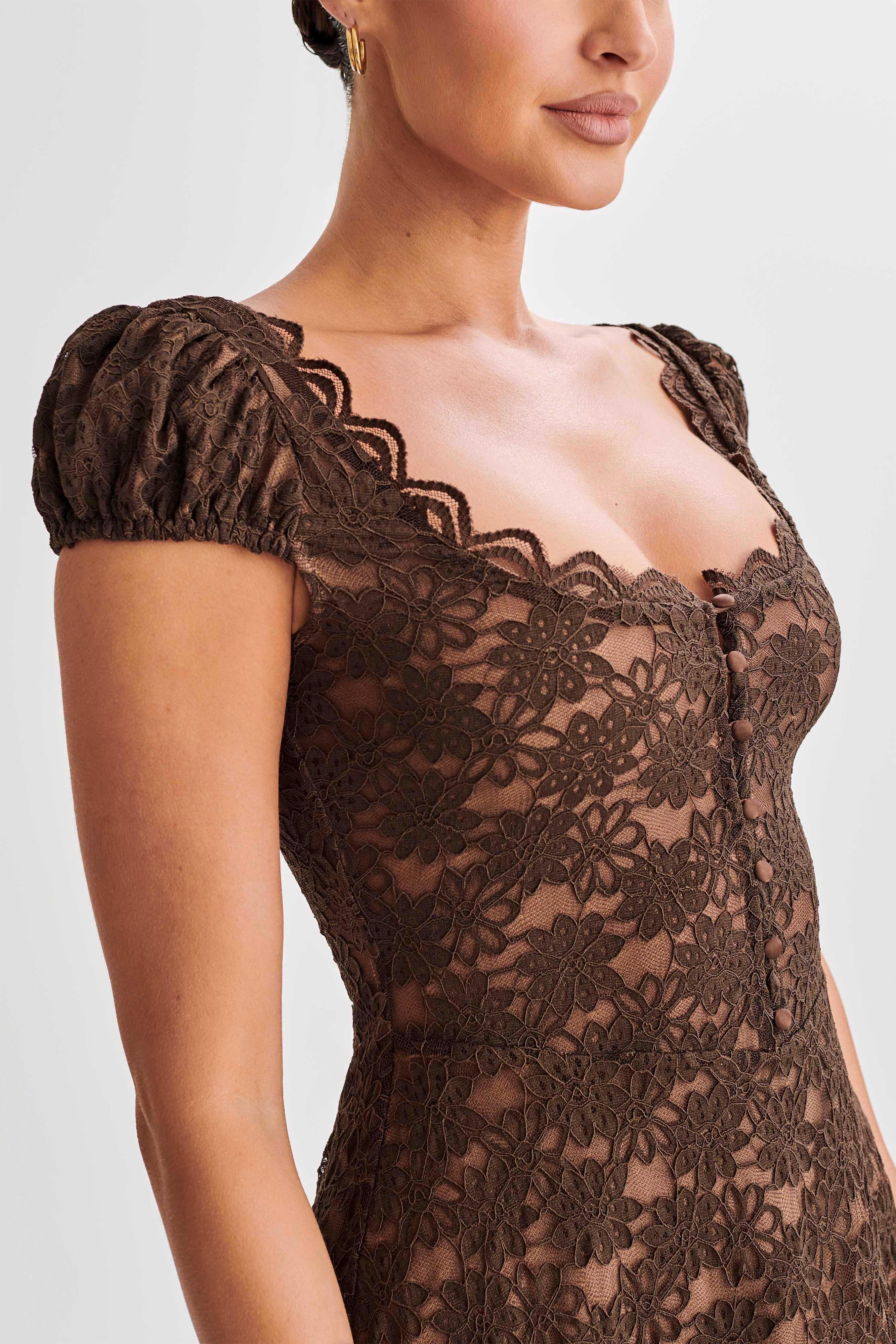 Temperance Lace A-Line Mini Dress - Chocolate Product Image