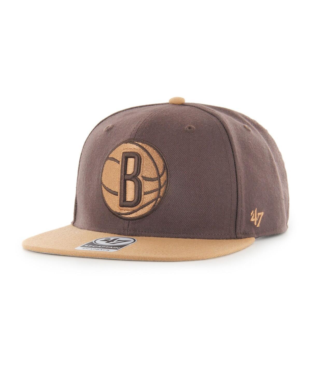 Mens 47 Brand Brown Brooklyn Nets No Shot Two-Tone Captain Snapback Hat Product Image