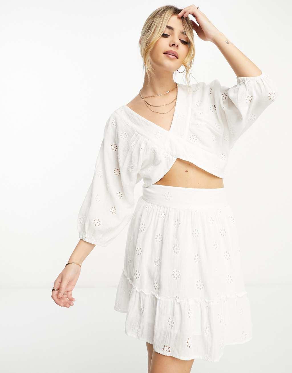 Vero Moda eyelet mini skirt in white - part of a set Product Image