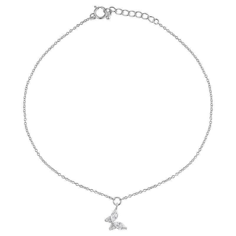 Primrose Cubic Zirconia Marquise Butterfly Anklet, Womens Sterling Product Image