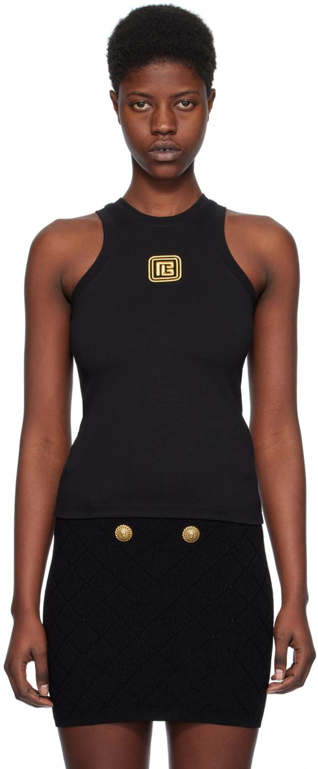 BALMAIN Pb Logo-embroidered Jersey Tank Top In Black Product Image