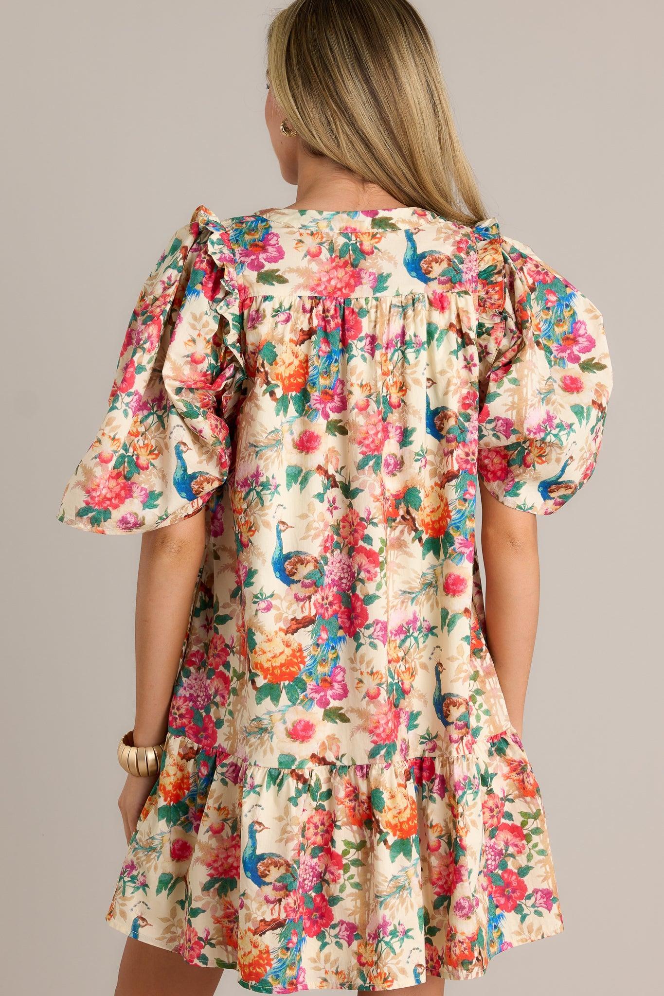 Butterfly Bliss 100% Cotton Ivory Floral Print Dress Product Image