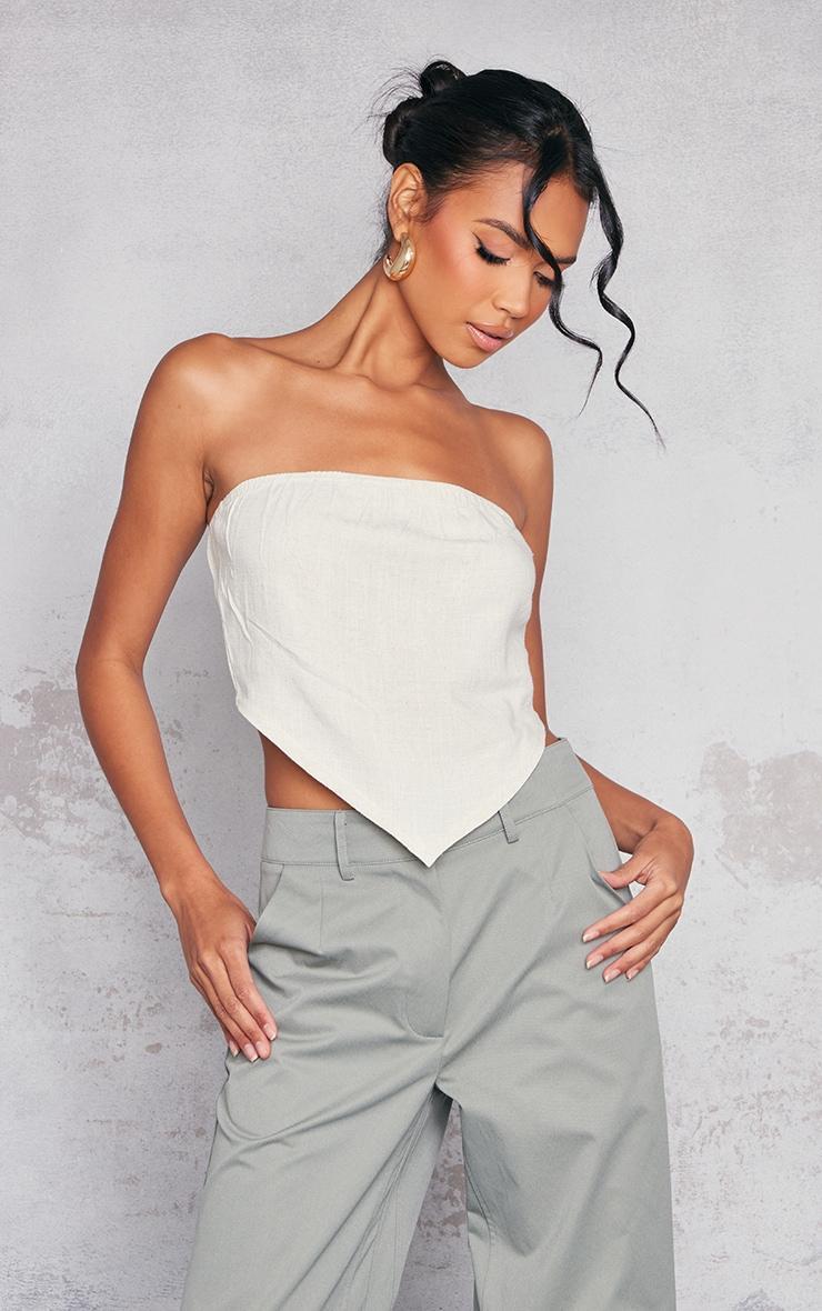 Beige Linen Look Dip Hem Crop Top product image